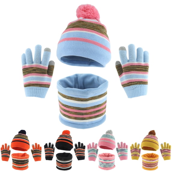 Viluyesy 3 Piece Girls Winter Hat Gloves Scarf Set Knit Fleece Lined Warm Hat and Solid Color Soft Gloves with Scarf Orange Size Free Size