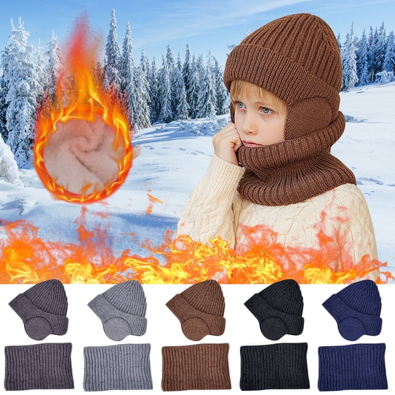 Viluyesy 3 Piece Girls Winter Hat Gloves Scarf Set Knit Warm Hat and Solid Color Soft Gloves with Scarf Gray Size Free Size