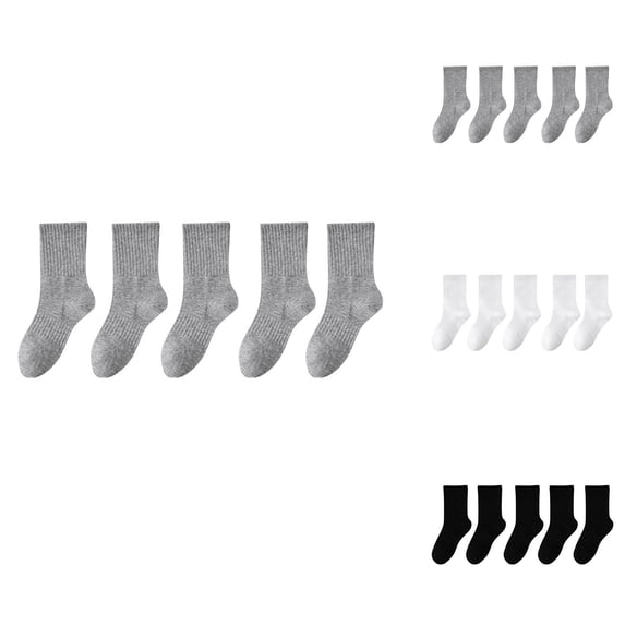 Viluyesy 5 Pairs Boys Mid Calf Socks Breathable Soft Non-Slip Athletic Socks for Daily Wear White Size L