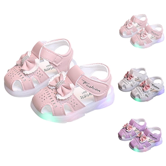 Viluyesy Baby Girls' Light-Up Walking Sandals with Bow Detail Adjustable Toe-Protecting Summer Sandals for Infants and Toddlers White Size 17