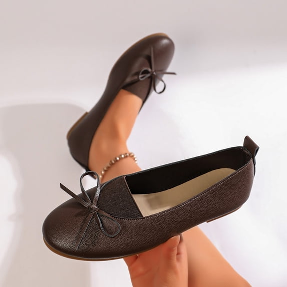 Viluyesy Ballet Flats for Women Bow Decor Round Toe Slip On Comfortable Casual Dress Work Shoes Everyday Walking Brown Size 6