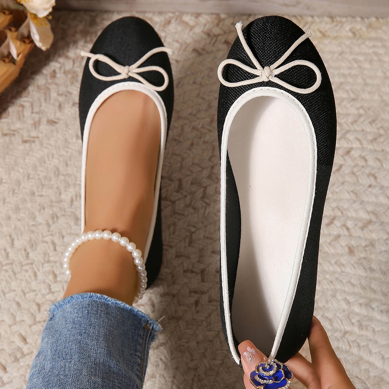 Ballet String Viluyesy Ballet Flats for Womens, Comfortable Round Toe String Bow ...