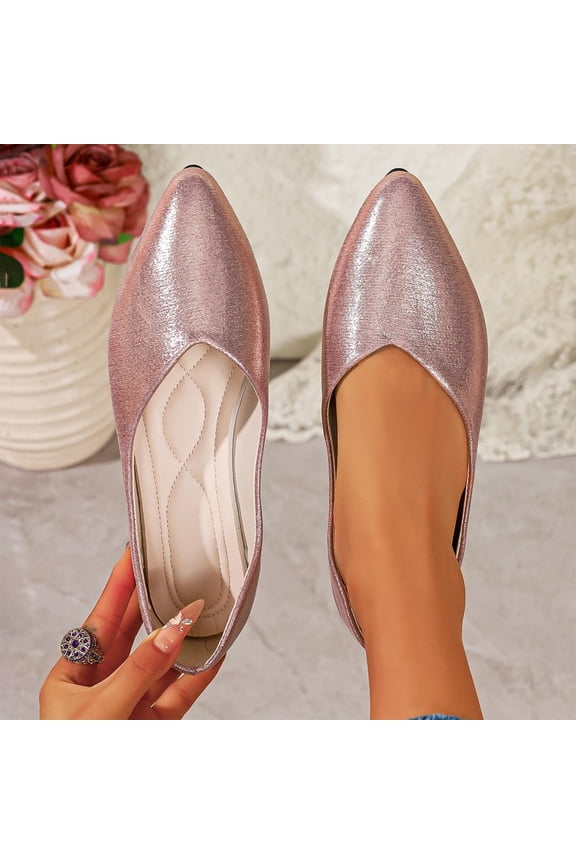 Ballet Flats for Womens, Faux Leather Pointed Toe Slip On Shallow Casual Office Dressy Shoes Pink US9.5