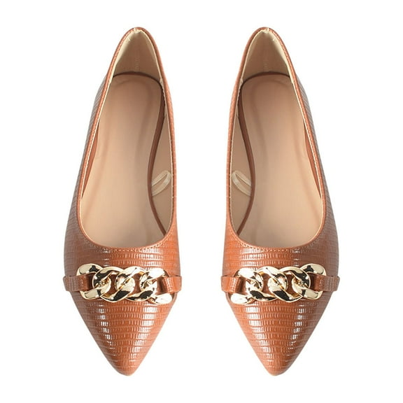 Viluyesy Ballet Flats for Womens, Shallow Buckle Decoration Pointed Toe Slip-On Casual Office Dressy Shoes Brown