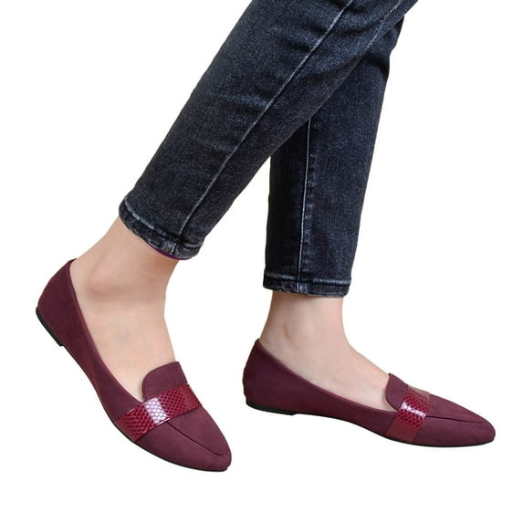Viluyesy Ballet Flats for Womens, Shallow Comfort Wide Width Round Toe Slip-On Casual Office Dressy Shoes Wine