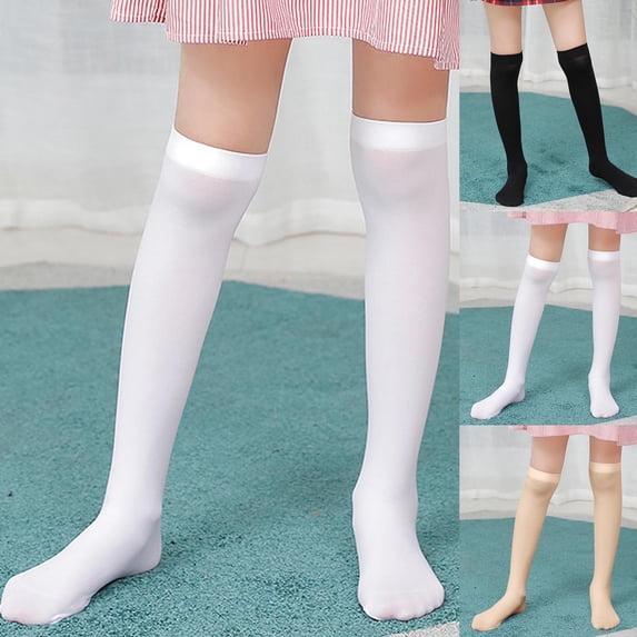 Viluyesy Big Girls Knee-High Socks Lightweight Cotton Stretchy Ribbed Cuff Socks Kids School Socks Beige Size 3-12Years