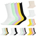 thumbnail image 1 of Viluyesy Big Girls Mid-Calf Socks 5-Pairs, Ruffled Cuff Soft Breathable Socks for School & Everyday Wear Yellow Size 6-14Years, 1 of 7