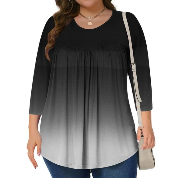 Viluyesy Big Size Round Neck T-Shirt for Womens 3/4 Sleeves Shirt Tops Loose Blouse Black Size 4XL