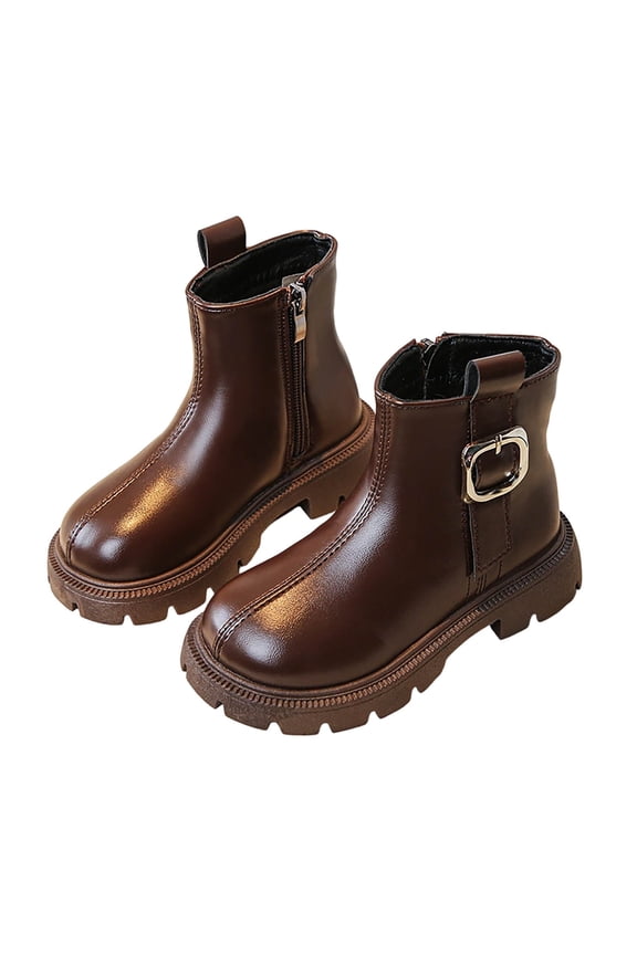 Boots for Girls Arch Support Soild Color Soft Sole Casual Fashion Ankle Length Girls Fall and Winter Shoes Brown US 10