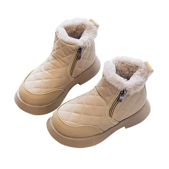 Viluyesy Boots for Girls Flat Bottom Casual Fashion Arch Support Soild Color Keep Warm Girls Fall and Winter Shoes Khaki US 13.5