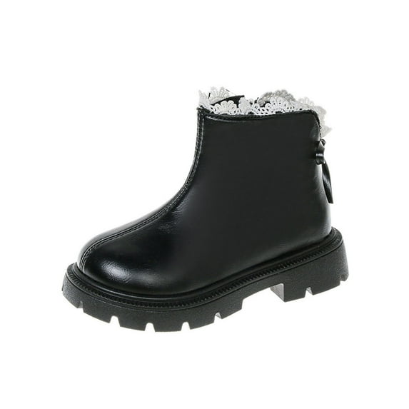 Viluyesy Boots for Girls Keep Warm Flat Bottom Arch Support Soild Color Soft Sole Girls Fall and Winter Shoes Black US 1.5