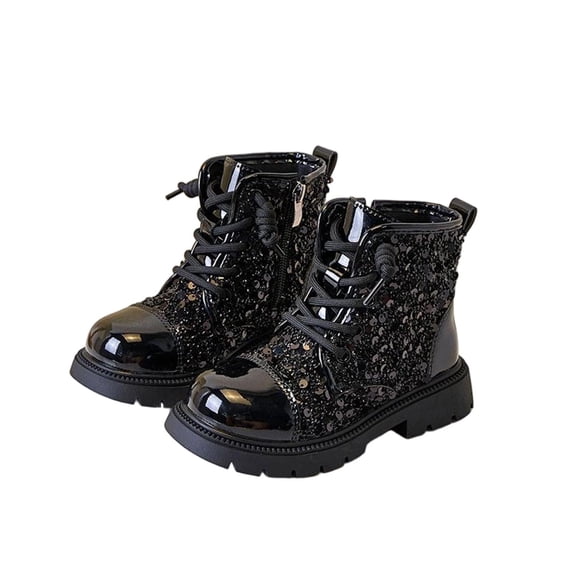 Viluyesy Boots for Girls Non Slip Soild Color Soft Sole Round Head Pull On Girls Fall and Winter Shoes Black US 12 M