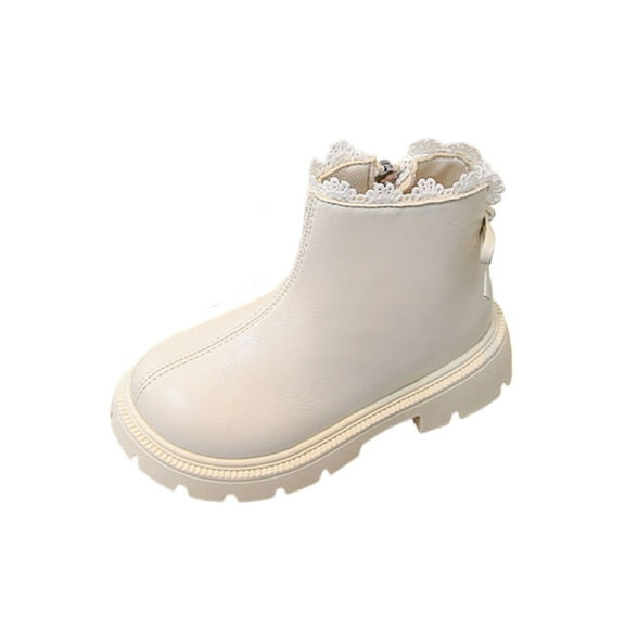 Viluyesy Boots for Girls Soft Sole Keep Warm Soild Color Arch Support Flat Bottom Girls Fall and Winter Shoes Beige US 10.5
