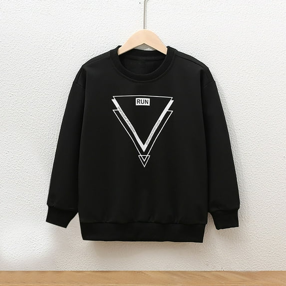 Viluyesy Boys Fleece Sweatshirt, Fashion Graphic Long Sleeve Crew Neck Casual Sports Clothes Black 5T