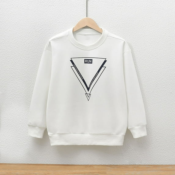 Viluyesy Boys Fleece Sweatshirt, Fashion Graphic Long Sleeve Crew Neck Casual Sports Clothes White 5T