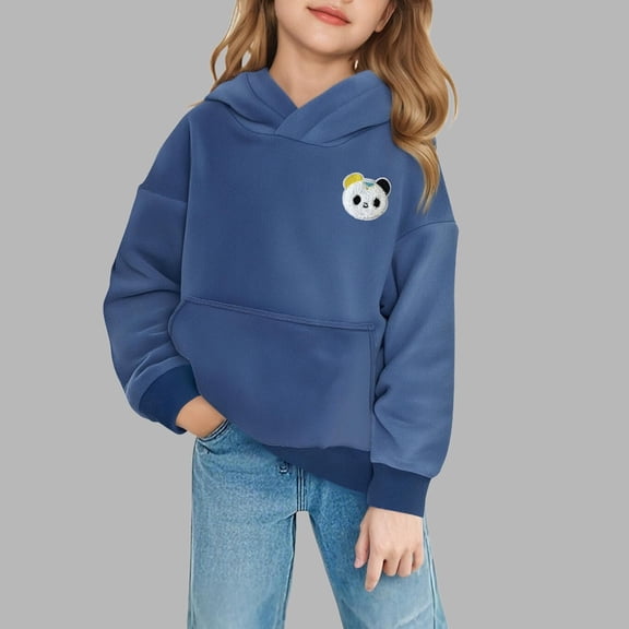 Viluyesy Boys Girls Fleece Hoodies, Long Sleeve Cute Graphic Fashion Warm Pullover Hooded Sweatshirt Blue 13T