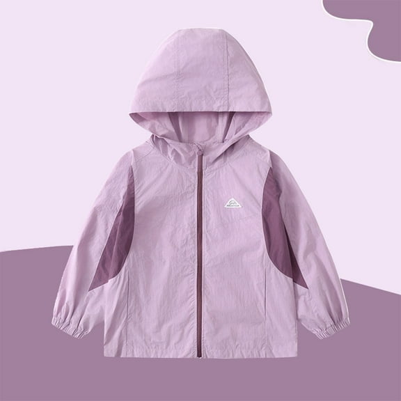 Viluyesy Boys Girls Jackets, Hooded Lightweight Zip-Up Long Sleeve Casual Windbreaker Outwear Purple 14T