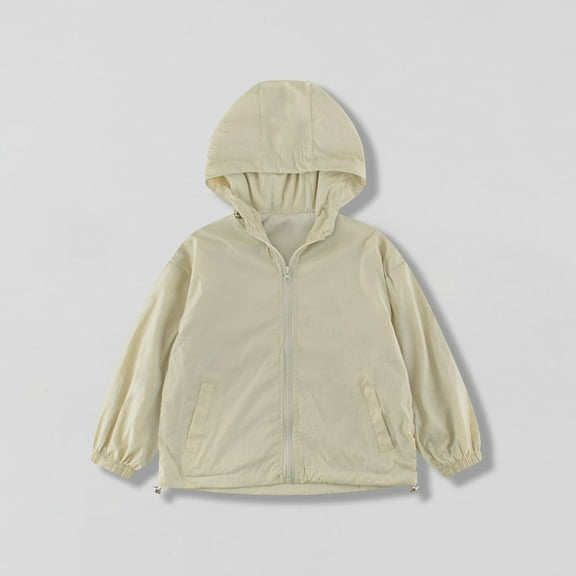 Viluyesy Boys Girls Jackets, Hooded with Pockets Long Sleeve Lightweight Windbreaker Outwear Khaki 9T