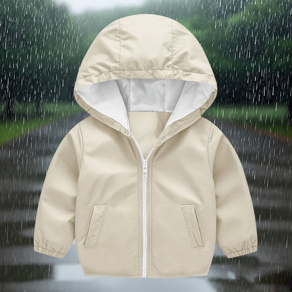 Viluyesy Boys Girls Jackets, Lightweight Zipper Hooded with Pockets Long Sleeve Windbreaker Raincoats Beige 6T