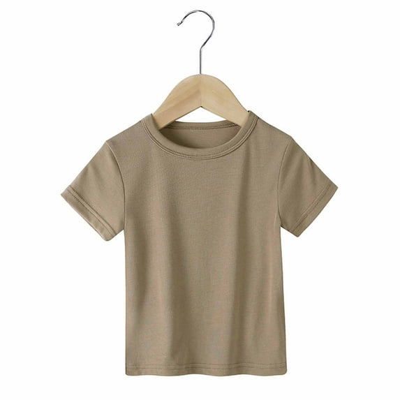Viluyesy Boys Girls T-Shirt, Crew Neck Solid Color Short Sleeve Summer Causal Loose Basic Tee Brown 6Months