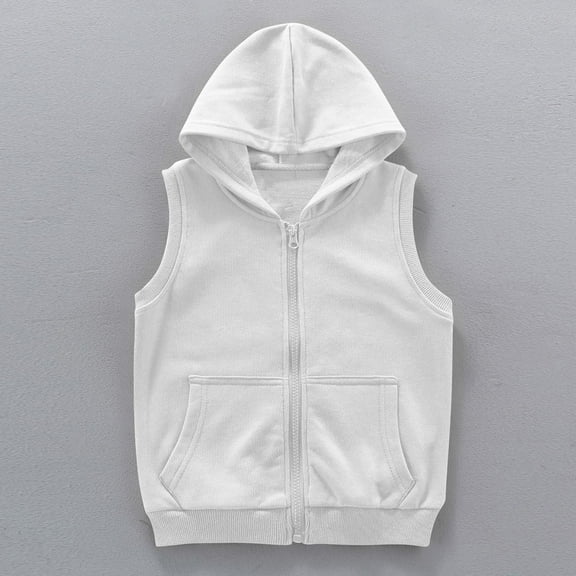 Viluyesy Boys Girls Vest Jacket, Sleeveless Zipper Cotton with Pockets Casual Hooded Outwear White 4T