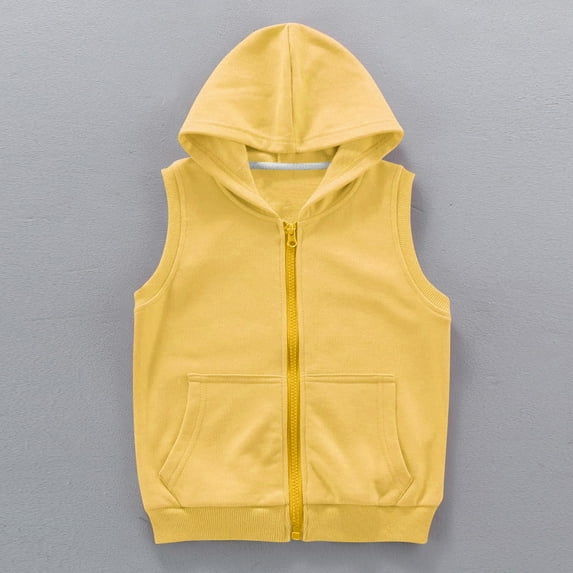 Viluyesy Boys Girls Vest Jacket, Sleeveless Zipper Cotton with Pockets Casual Hooded Outwear Yellow 3T