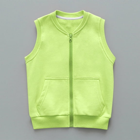Viluyesy Boys Girls Vest Jacket, Sleeveless Zipper Cotton with Pockets Casual Outwear Green 5T