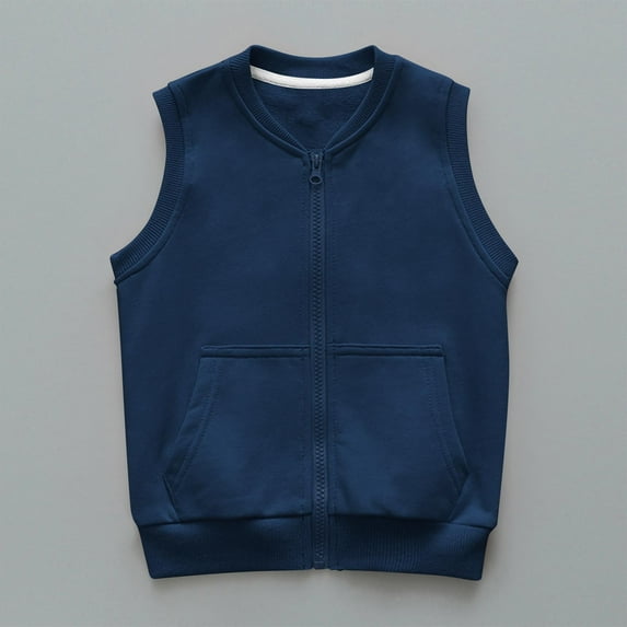 Viluyesy Boys Girls Vest Jacket, Zipper Cotton with Pockets Sleeveless Casual Outwear Navy 3T