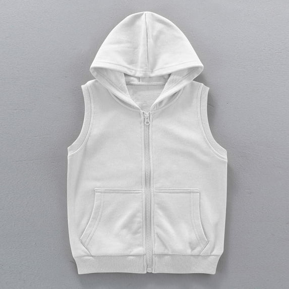 Viluyesy Boys Girls Vest Jacket, Zipper Sleeveless Cotton with Pockets Casual Hooded Outwear White 9T