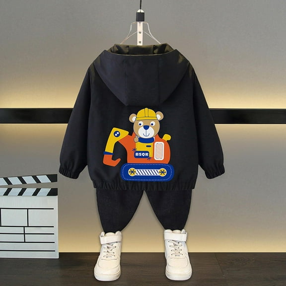 Viluyesy Boys Hooded Jacket, with Pockets Fashion Graphic Zipper Lightweight Windbreaker Outwear Black 7T