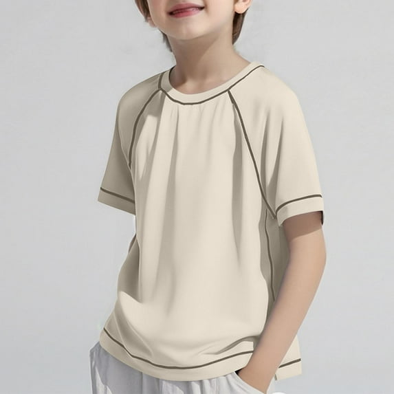 Viluyesy Boys Raglan T-Shirt, Short Sleeve Crew Neck Striped Summer Breathable Sports Tee Khaki 9T