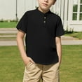 thumbnail image 1 of Viluyesy Boys Short Sleeve T-Shirt, Solid Color Buttons Collar Breathable Dressy School Uniform Tops Black 7T, 1 of 8
