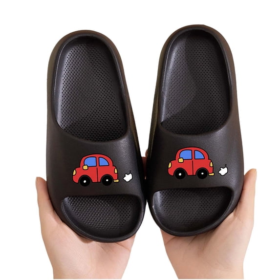 Viluyesy Boys Slides Slippers, Lightweight Quick Dry Non-Slip Soft Sole Kids Summer Bathroom Home Outdoor Slippers Black