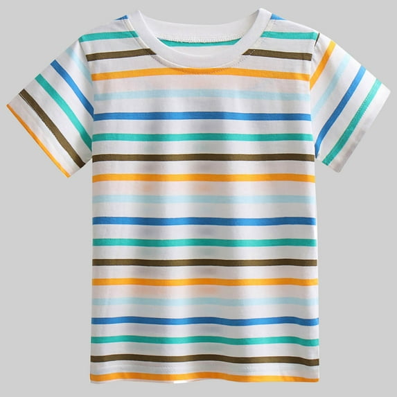 Viluyesy Boys T-Shirt, Short Sleeve Crew Neck Striped Prints Summer Casual Cotton Tee Brown 8T