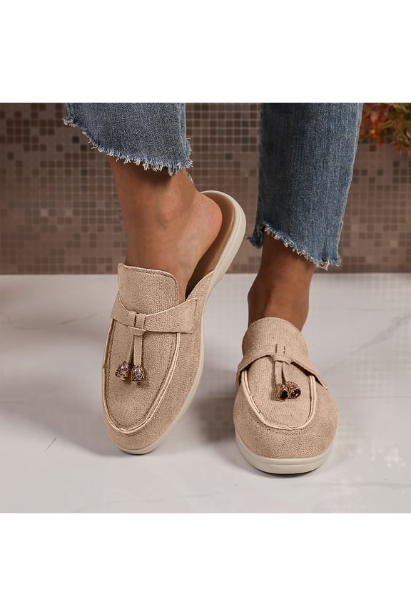 Clogs for Womens, Round Toe Suede Leather Soft Sole Casual Comfort Slingback Flats Khaki US9