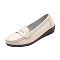 thumbnail image 1 of Viluyesy Comfort Loafers for Womens, Soft Sole Round Toe Slip-On PU Leather Casual Work Walking Flats Beige, 1 of 6