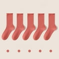 thumbnail image 1 of Viluyesy Crew Socks for Womens, Breathable Cotton Mid-Tube Solid Stretch Casual Basic Socks 5-Pack Watermelon Red, 1 of 3