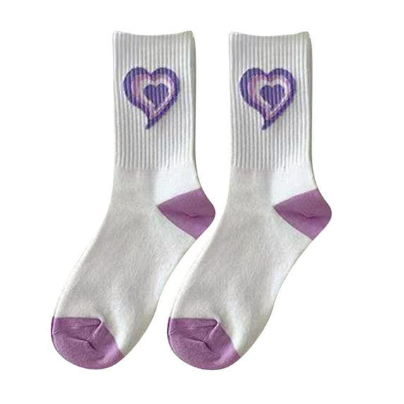 Viluyesy Crew Socks for Womens, Fashion Hearts Breathable Soft Comfy Cotton Mid-Tube Socks Purple