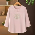 thumbnail image 1 of Viluyesy Embroidery 3/4 Sleeves T-Shirt Women Round Neck Shirt Tops Loose Blouse Pink Size 2XL, 1 of 9