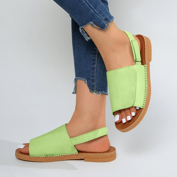 Viluyesy Flat Sandals for Womens, Peep Toe Ankle Strap Slingback Summer Fashion Casual Beach Shoes Green 8