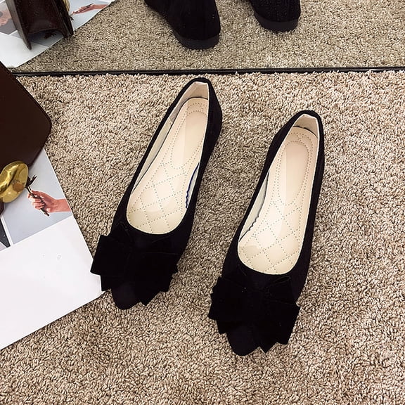 Viluyesy Flats Shoes for Womens, Comfortable Bow Pointed Toe Slip-On Shallow Dressy Ballet Flats Black US6