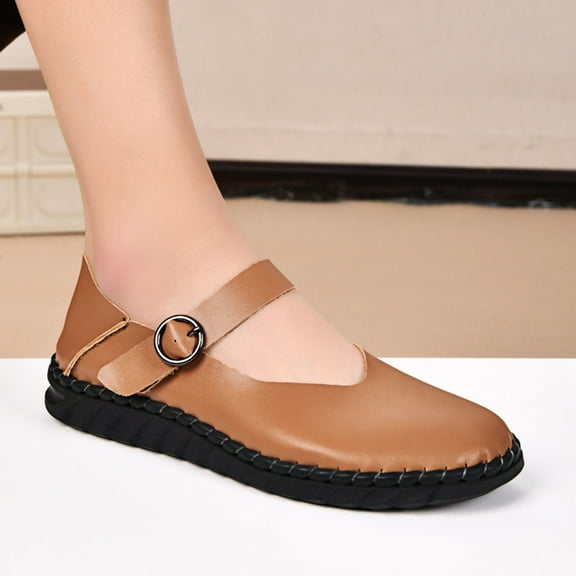 Viluyesy Flats for Womens, Adjustable Strap Soft Sole Faux Leather Casual Comfortable Shallow Sandals Gold