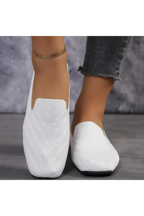 Flats for Womens, Breathable Mesh Round Toe Wide Width Casual Soft Sole Dress Shoes White