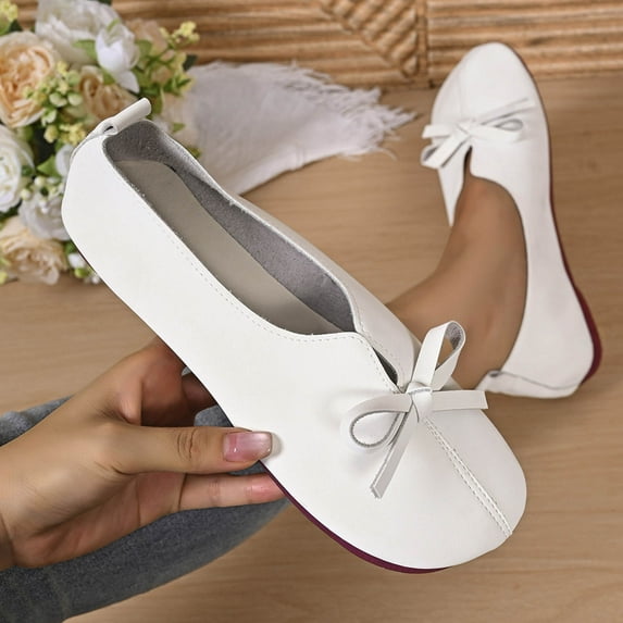 Viluyesy Flats for Womens, Comfortable Round Toe Soft Sole Slip-On Dressy Flats White US6