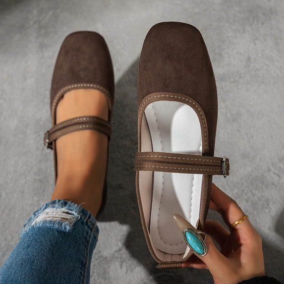 Viluyesy Flats for Womens, Comfortable Square Toe Adjustable Strap Fashion Dressy Office Shoes Coffee US9