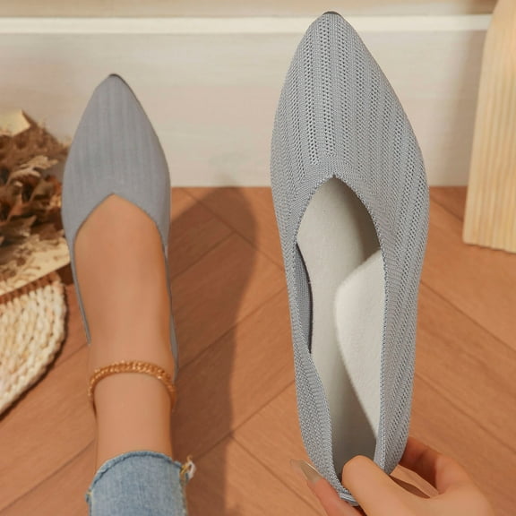 Viluyesy Flats for Womens, Knit Mesh Breathable Shallow Comfort Pointed Toe Casual Breathable Ballet Shoes Gray