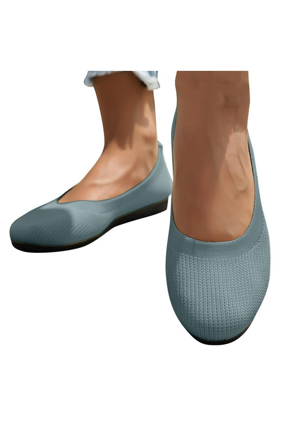 Flats for Womens, Mesh Breathable Round Toe Soft Sole Summer Shallow Slip-On Shoes Light Blue
