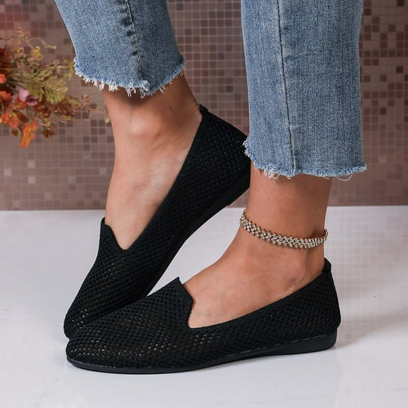 Viluyesy Flats for Womens, Round Toe Slip-On Mesh Breathable Comfortable Beach Loafer Shoes Black