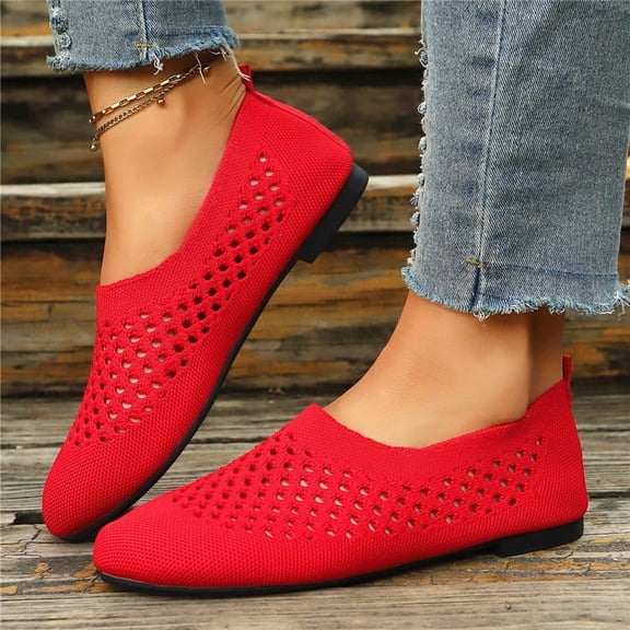 Viluyesy Flats for Womens, Round Toe Soft Sole Breathable Lightweight Walking Casual Shoes Red US9.5
