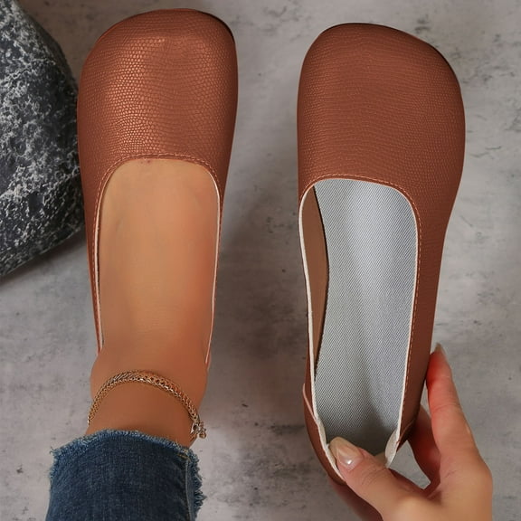 Viluyesy Flats for Womens, Round Toe Solid Color Shallow Comfort Casual Slip-On Ballet Shoes Brown